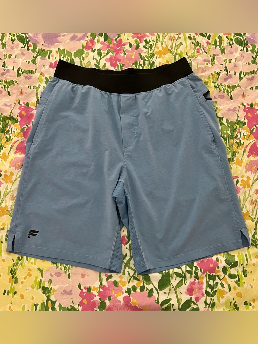 Fabletics Men's Light Blue Athletic Shorts with Black Waistband